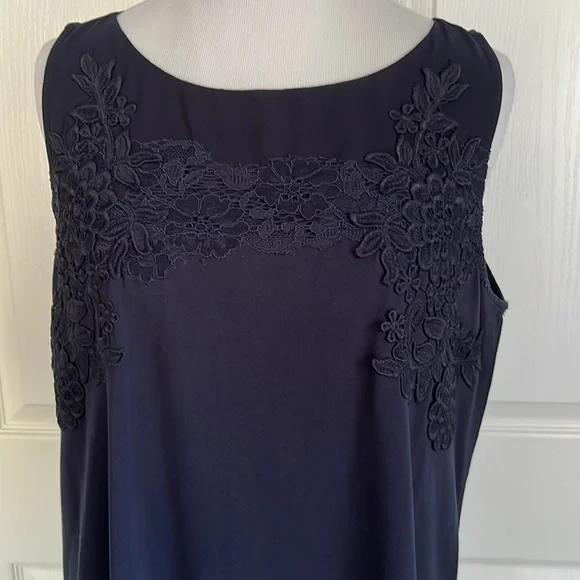 LOFT | Dresses | Ann Taylor Loft Blue Floral Lace Appliqu Sleeveless Dress  Womens Sz Large | Poshmark